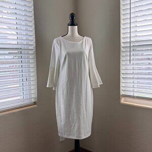 Calvin Klein White Bell Sleeve Sheath Dress – Size 12